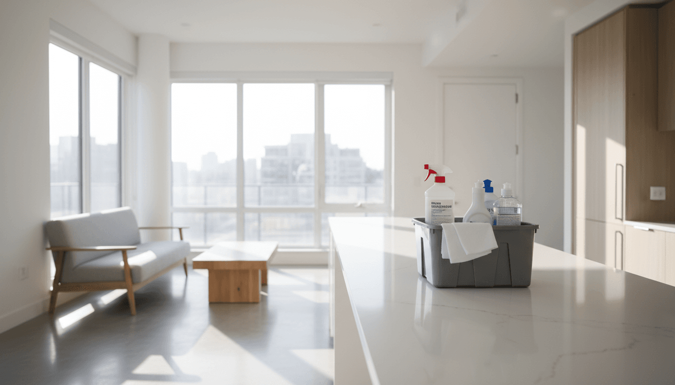 Bright new apartment interior after professional post-construction cleaning